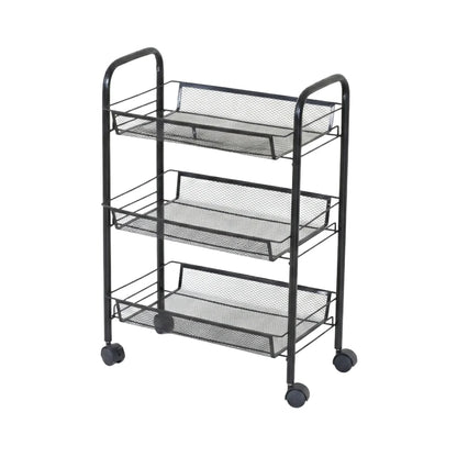 CARLA HOME 3 Tier Rolling Kitchen Trolley Cart - Metal Mesh - Black - Basic - Steel