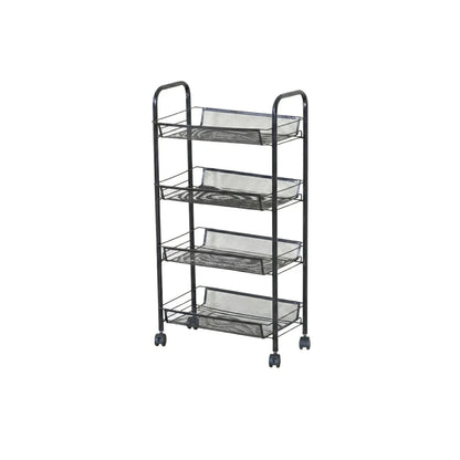 CARLA HOME 4 Tier Rolling Kitchen Trolley Cart - Metal Mesh - Black - Basic - Steel