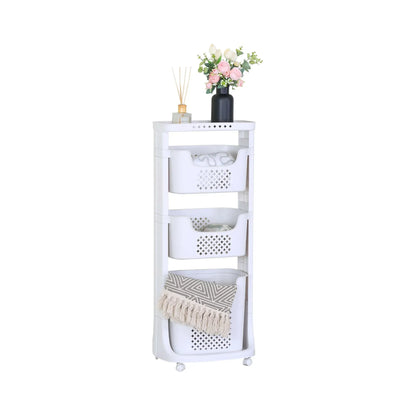 CARLA HOME 3 Tier Rolling Laundry Basket - White with Wheels - Basic - Plastic - 3 - tier Rolling Laundry