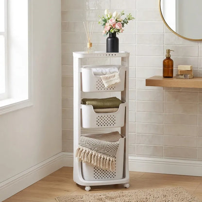 CARLA HOME 3 Tier Rolling Laundry Basket - White with Wheels - Basic - Plastic - 3 - tier Rolling Laundry