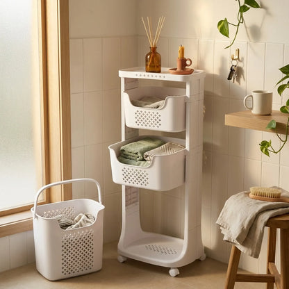 CARLA HOME 3 Tier Rolling Laundry Basket - White with Wheels - Basic - Plastic - 3 - tier Rolling Laundry