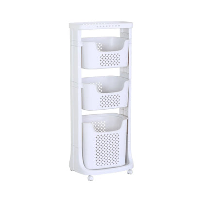 CARLA HOME 3 Tier Rolling Laundry Basket - White with Wheels - Basic - Plastic - 3 - tier Rolling Laundry