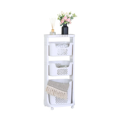 CARLA HOME 3 Tier Rolling Laundry Basket - White with Wheels - Basic - Plastic - 3 - tier Rolling Laundry