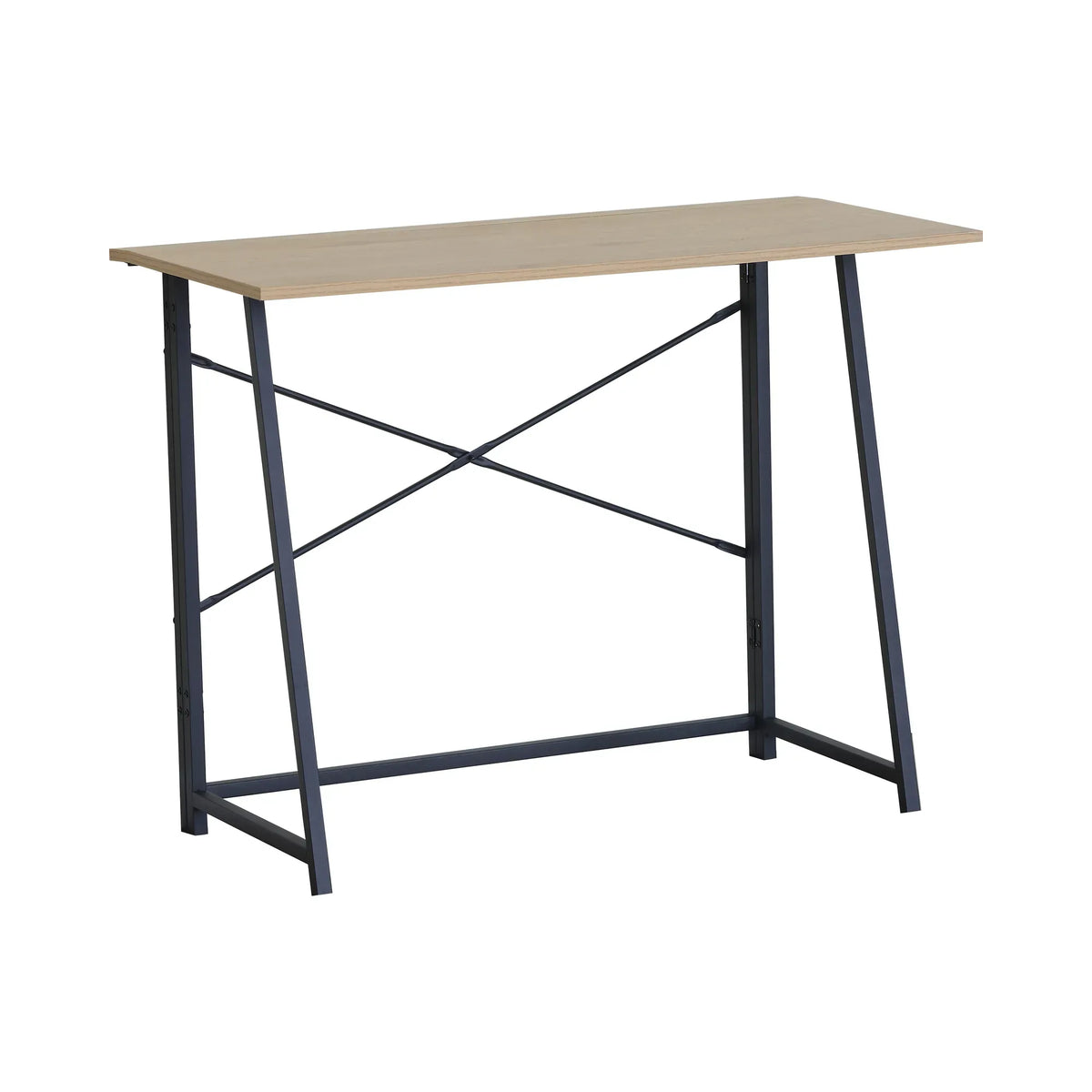 CARLA HOME Foldable Computer Desk - Oak Steel Frame Study Table - Brown - Foldable Desk
