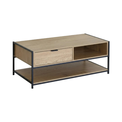CARLA HOME Coffee Table with Drawer - Wood and Metal Frame - Brown - Rustic - Steel