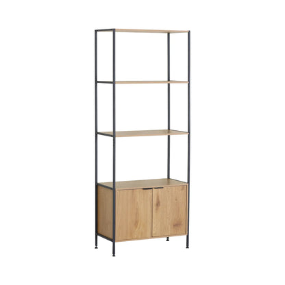 CARLA HOME Bookcase with Cabinet - 3 - Tier Display Shelf - Brown - Storage Cabinet
