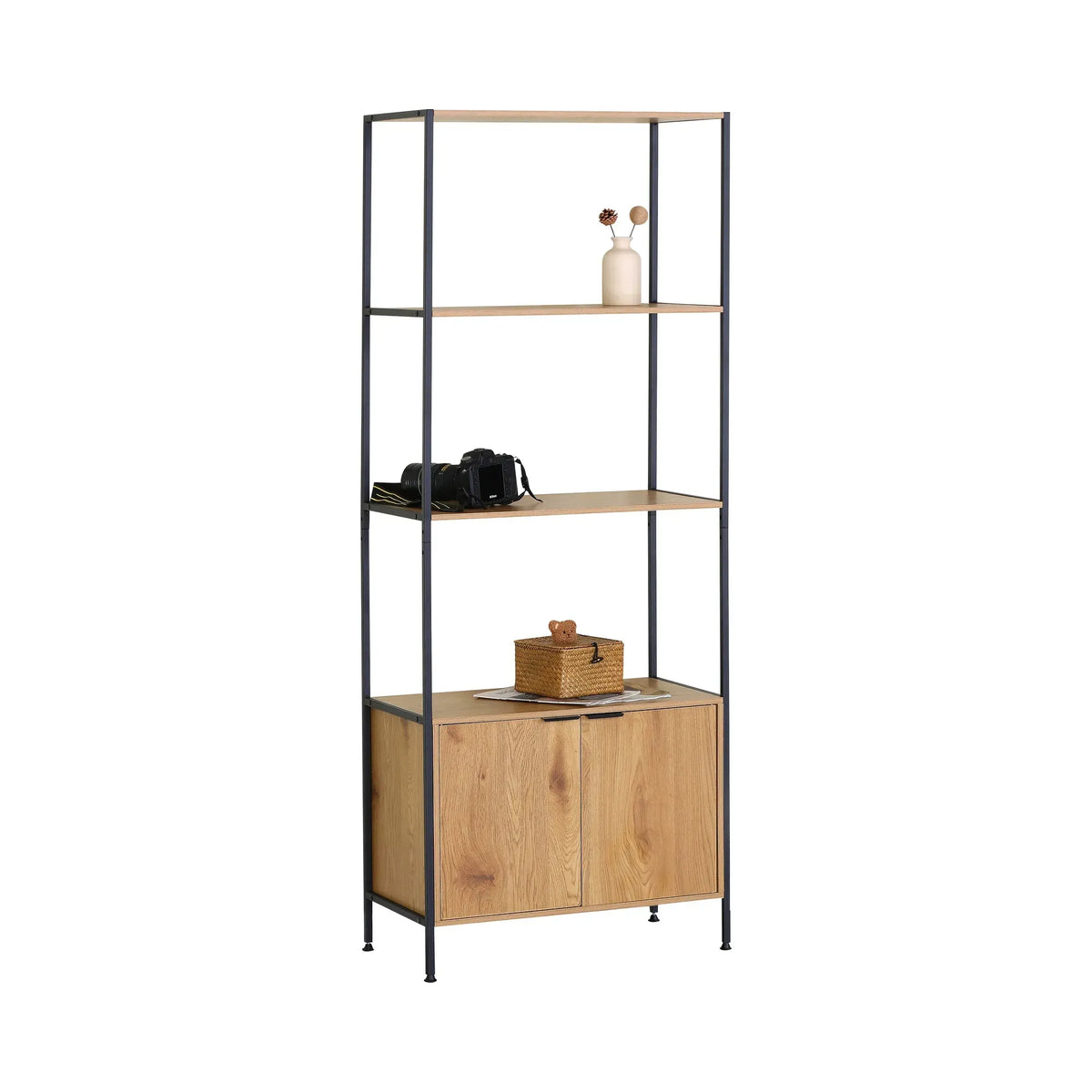 CARLA HOME Bookcase with Cabinet - 3 - Tier Display Shelf - Brown - Storage Cabinet