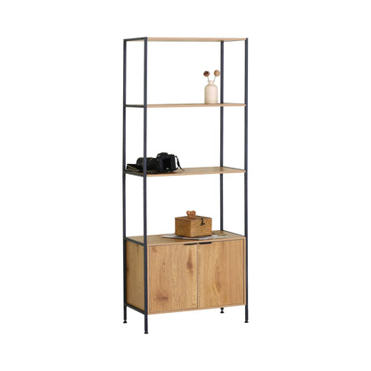 CARLA HOME Bookcase with Cabinet - 3 - Tier Display Shelf - Brown - Storage Cabinet