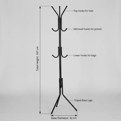 CARLA HOME Metal Coat Rack Stand - 12 Hook Clothes Hanger - Black - Garment Rack