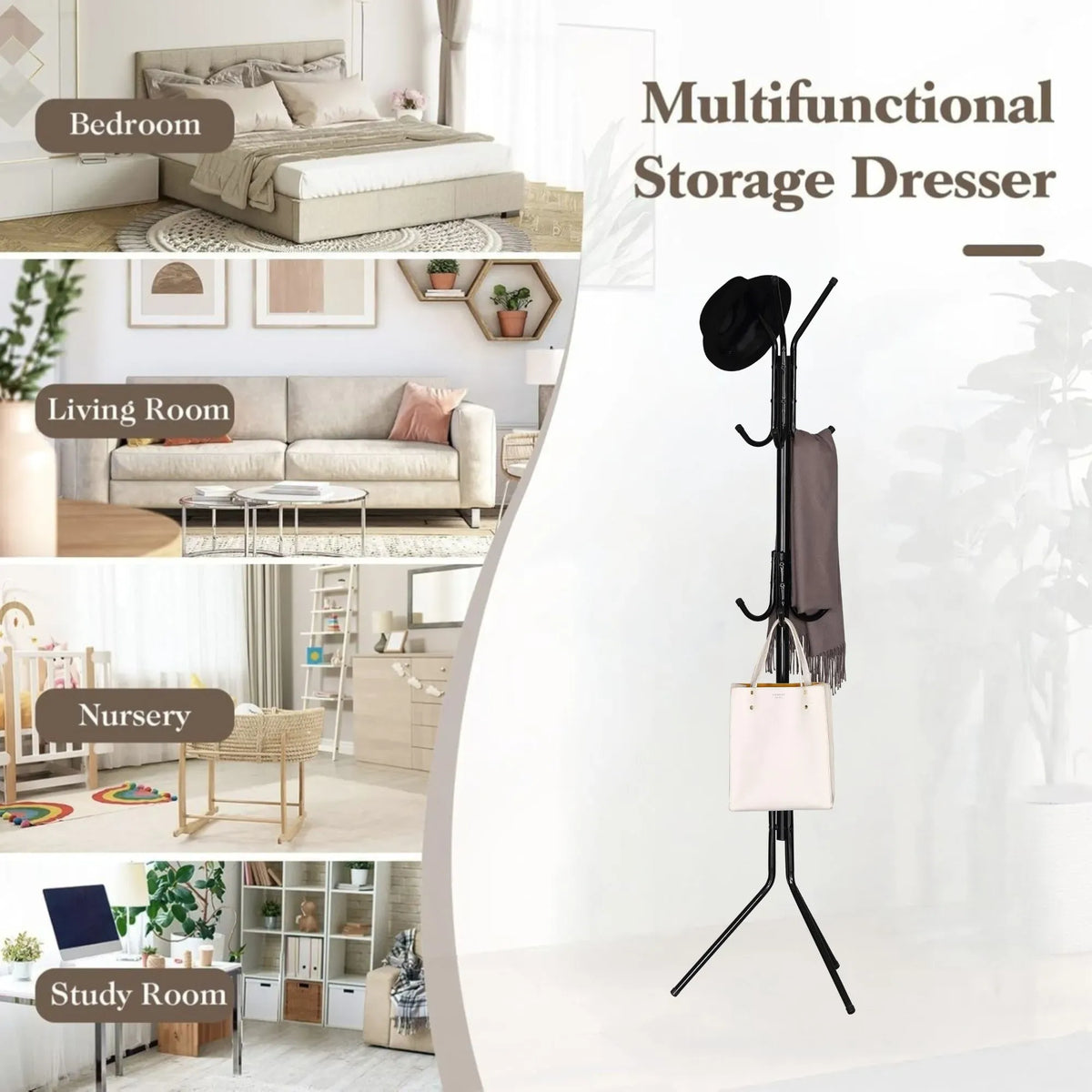 CARLA HOME Metal Coat Rack Stand - 12 Hook Clothes Hanger - Black - Garment Rack