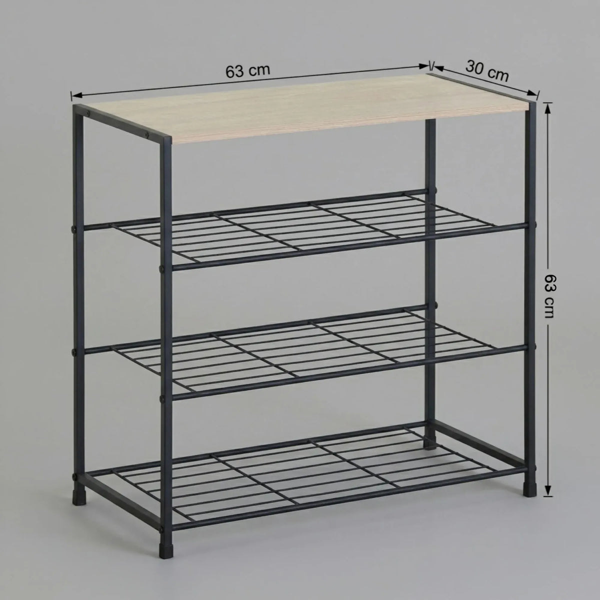 CARLA HOME 4 Tier Shoe Rack with Mdf Top Shelf - Metal - Brown - Rustic - Steel - Metal Mesh Shelves