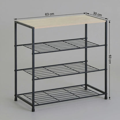 CARLA HOME 4 Tier Shoe Rack with Mdf Top Shelf - Metal - Brown - Rustic - Steel - Metal Mesh Shelves
