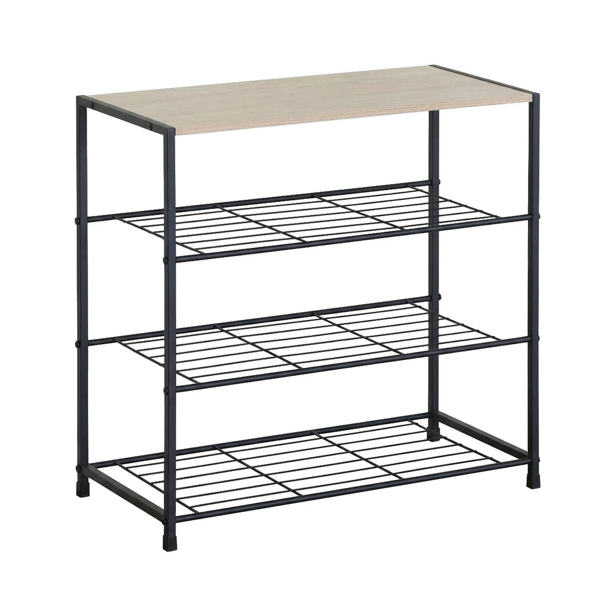 CARLA HOME 4 Tier Shoe Rack with Mdf Top Shelf - Metal - Brown - Rustic - Steel - Metal Mesh Shelves