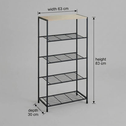CARLA HOME 5 Tier Shoe Rack - Metal Mesh Organiser - Rustic Brown - Steel - Metal Mesh Shelves