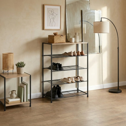 CARLA HOME 5 Tier Shoe Rack - Metal Mesh Organiser - Rustic Brown - Steel - Metal Mesh Shelves