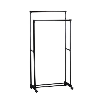 CARLA HOME Double Rod Garment Rack with Wheels - Black - Basic - Steel - Double Rod Clothes