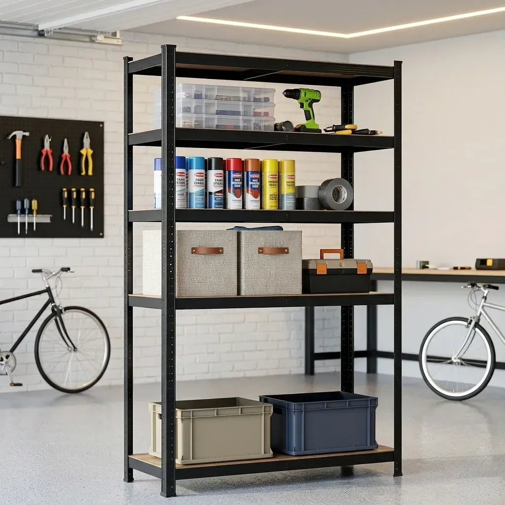 CARLA HOME 5 Tier Steel Shelving Unit - Garage Storage Shelf - Black - Modern