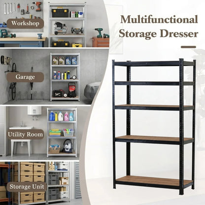 CARLA HOME 5 Tier Steel Shelving Unit - Garage Storage Shelf - Black - Modern