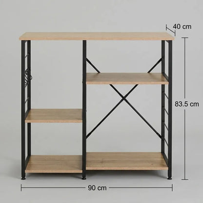 CARLA HOME Kitchen Baker's Rack 4 Tier - Metal Shelf with Hooks - Brown - Kitchen Rack