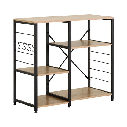 CARLA HOME Kitchen Baker's Rack 4 Tier - Metal Shelf with Hooks - Brown - Kitchen Rack