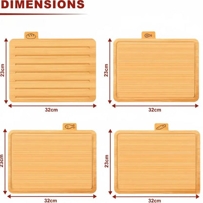CARLA HOME Bamboo Cutting Board Set with Stand, 4 Pieces for Kitchen