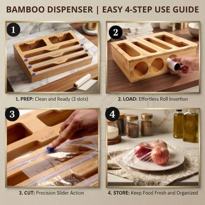 CARLA HOME Bamboo Wrap Organiser, 5 in 1 Dispenser with Cutter for Kitchen