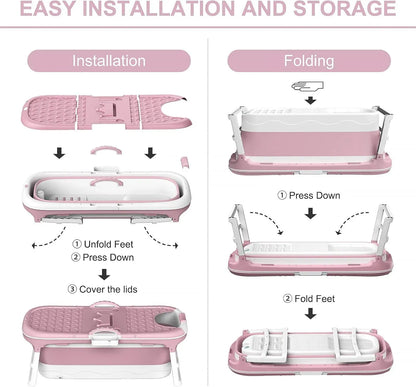 CARLA HOME Foldable Bathtub Adult - Collapsible Soaking Tub - Pink - Folding Bathub