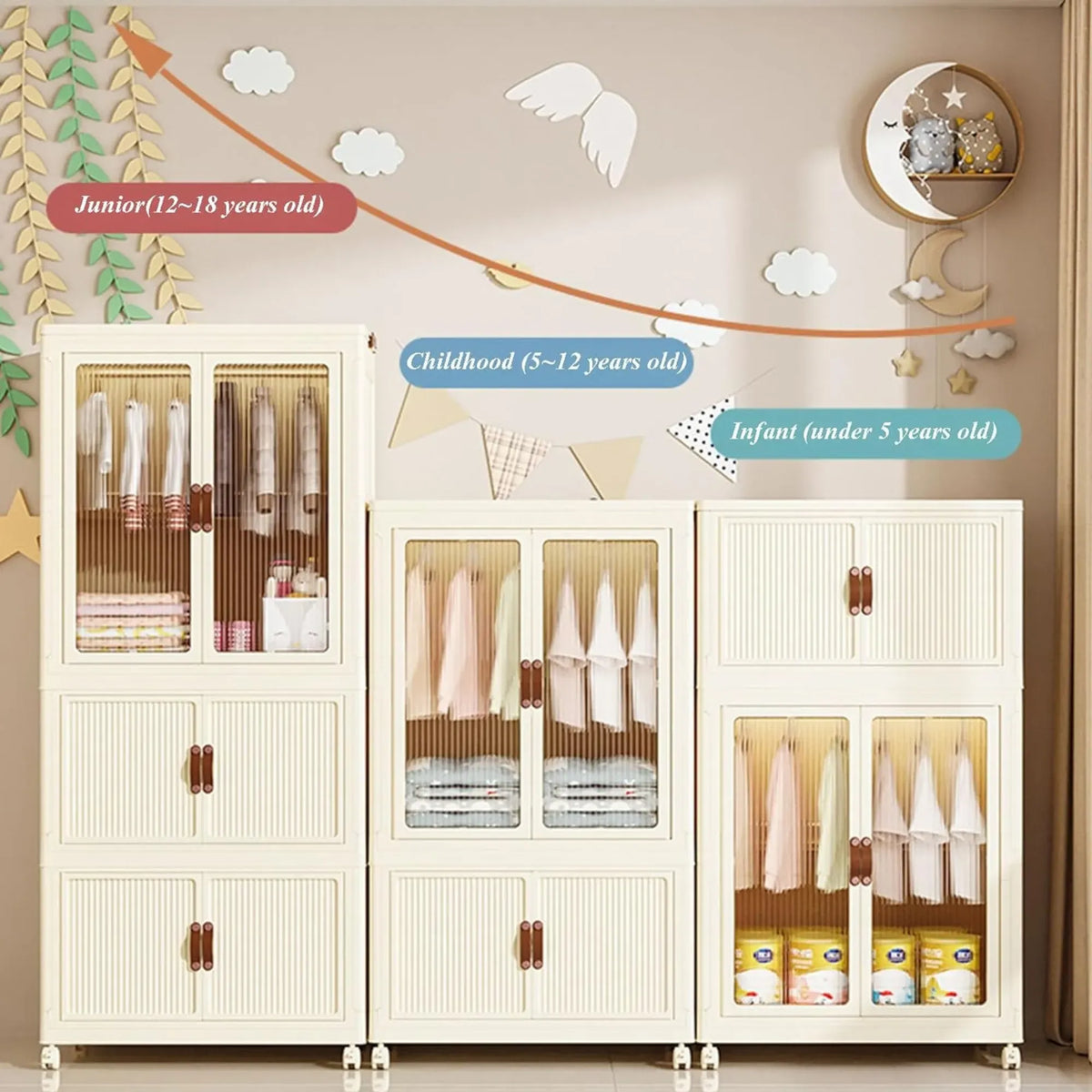 CARLA HOME 3 - Tier Foldable Wardrobe Cabinet - White - Plastic - Clothe Storage