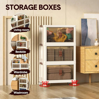 CARLA HOME 3 Tier Stackable Storage Cabinet with Wheels White - Storage Box - Plastic