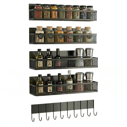 CARLA HOME 5 Pack Magnetic Spice Rack for Fridge Kitchen with Hook Bar