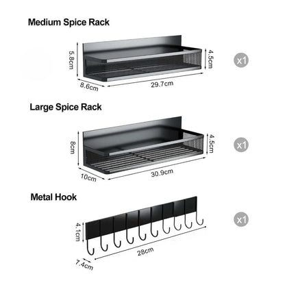 CARLA HOME 3 Pack Magnetic Spice Rack for Fridge Kitchen with Hook Bar