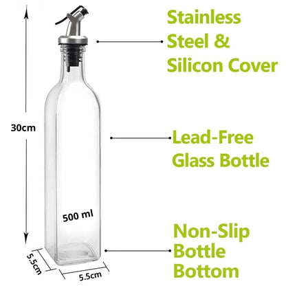 CARLA HOME 4 Pack Glass Oil Dispenser Bottle 500ml Transparent Kitchen