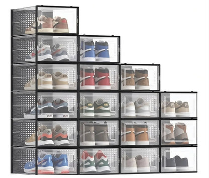 CARLA HOME 18-Pack Shoe Storage Boxes - Clear Stackable - Black - Shoe Box Storage