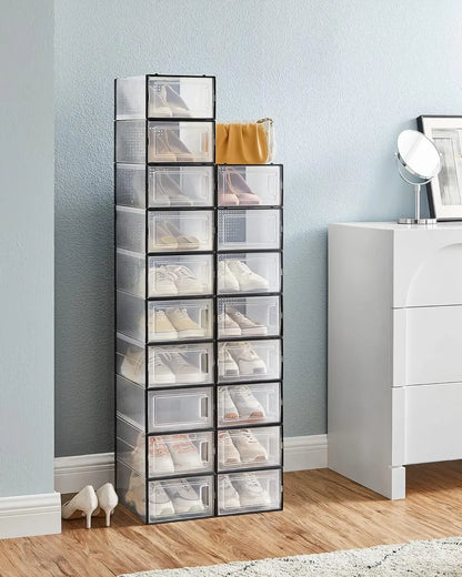 CARLA HOME 18-Pack Shoe Storage Boxes - Clear Stackable - Black - Shoe Box Storage