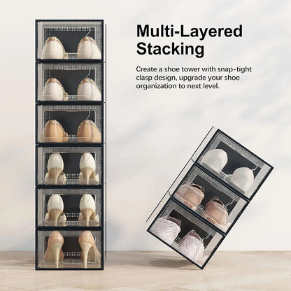 CARLA HOME 18-Pack Shoe Storage Boxes - Clear Stackable - Black - Shoe Box Storage