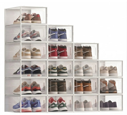 CARLA HOME 18-Pack Shoe Storage Boxes - Clear Stackable - White - Shoe Box Storage