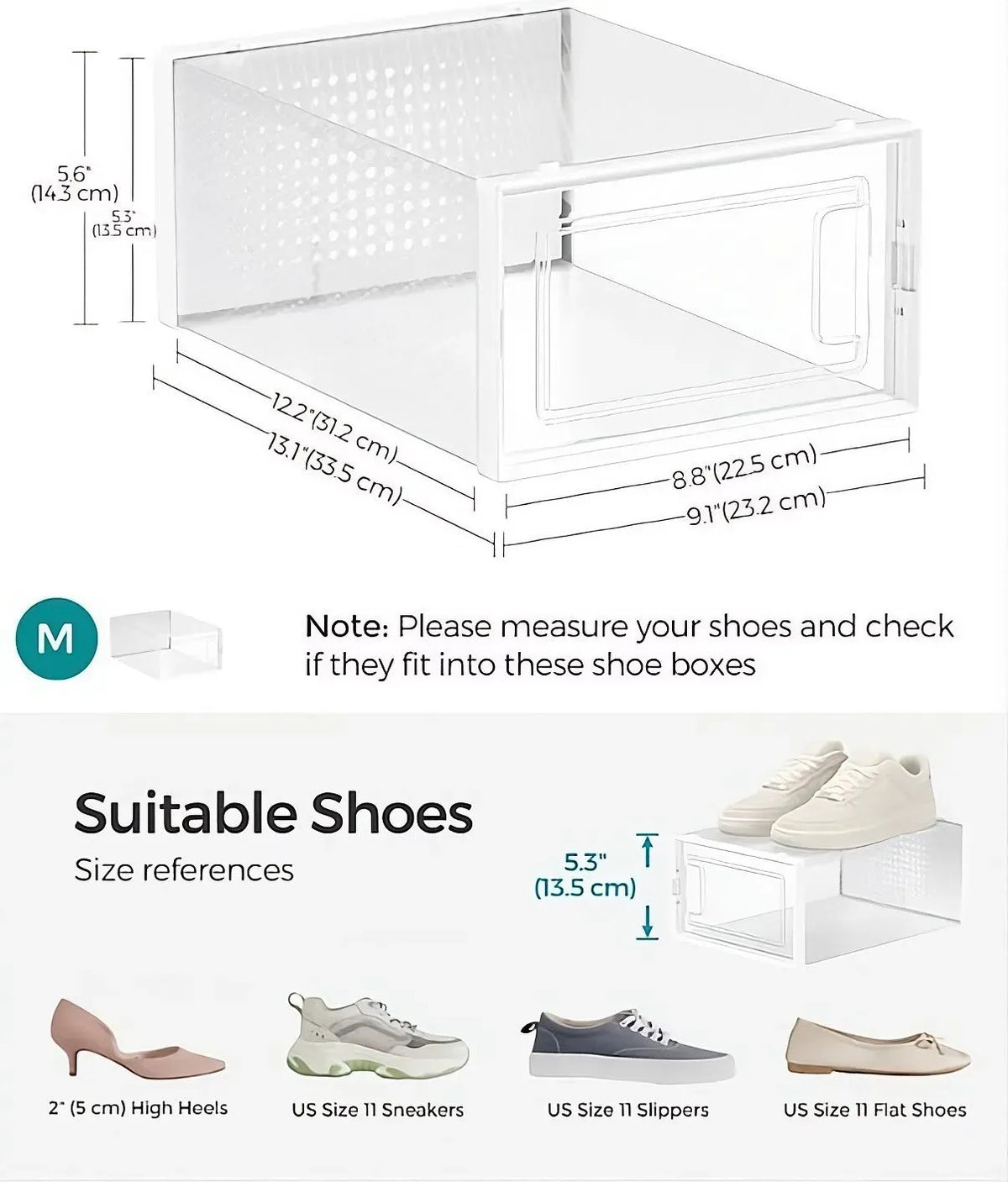 CARLA HOME 18-Pack Shoe Storage Boxes - Clear Stackable - White - Shoe Box Storage
