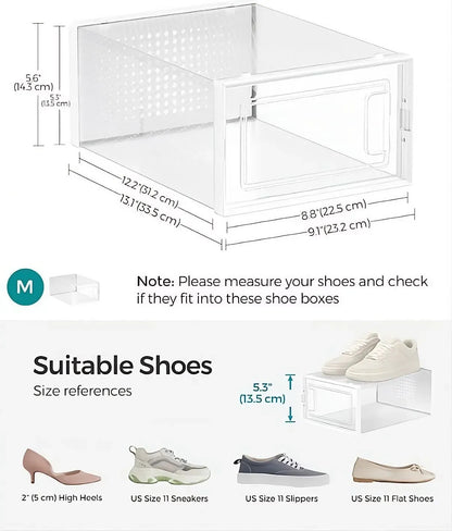 CARLA HOME 18-Pack Shoe Storage Boxes - Clear Stackable - White - Shoe Box Storage