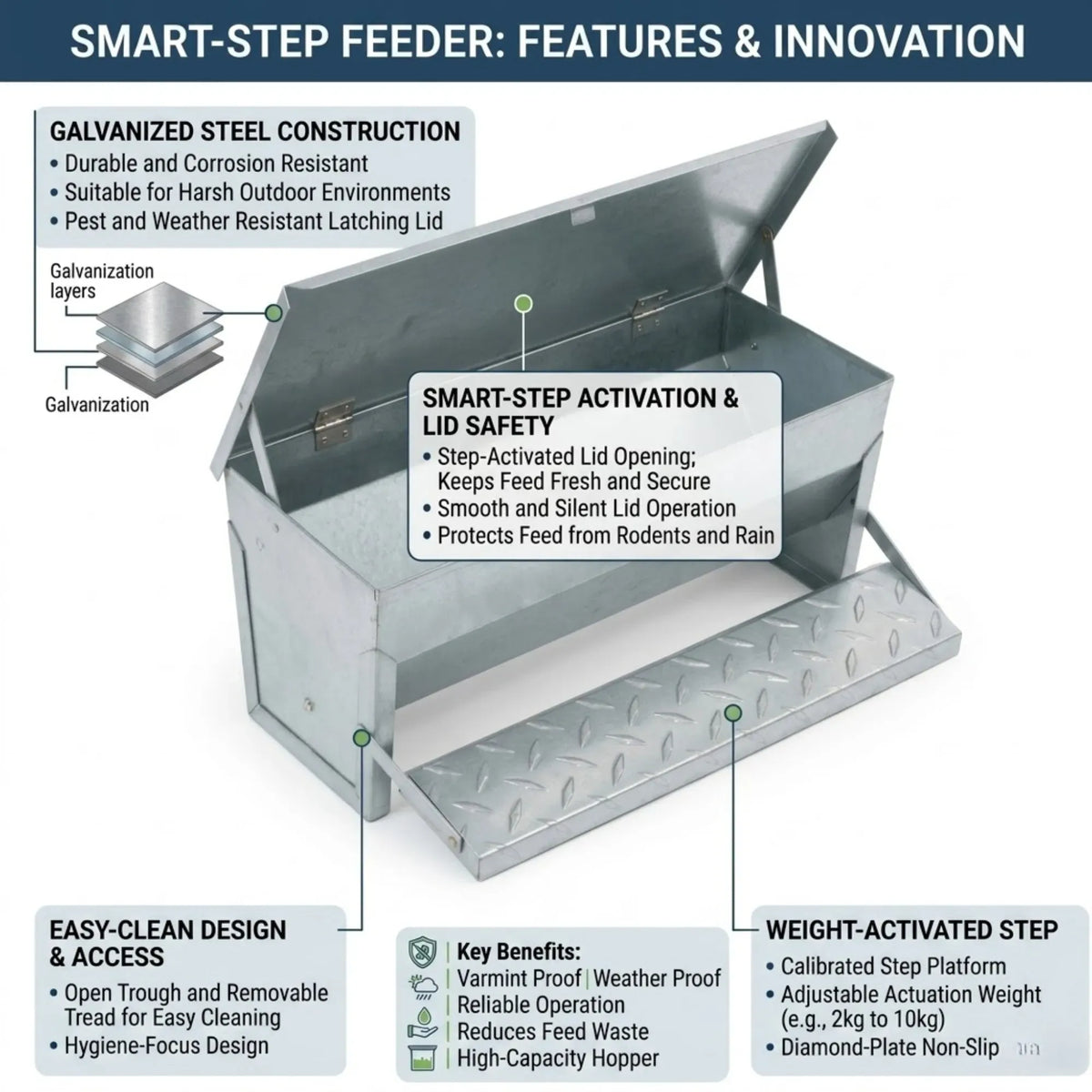CARLA HOME Automatic Chicken Feeder Treadle - Galvanized Steel