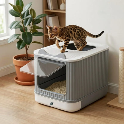 CARLA HOME Enclosed Cat Litter Box - Drawer Tray - Large - Scoop Drawer Design