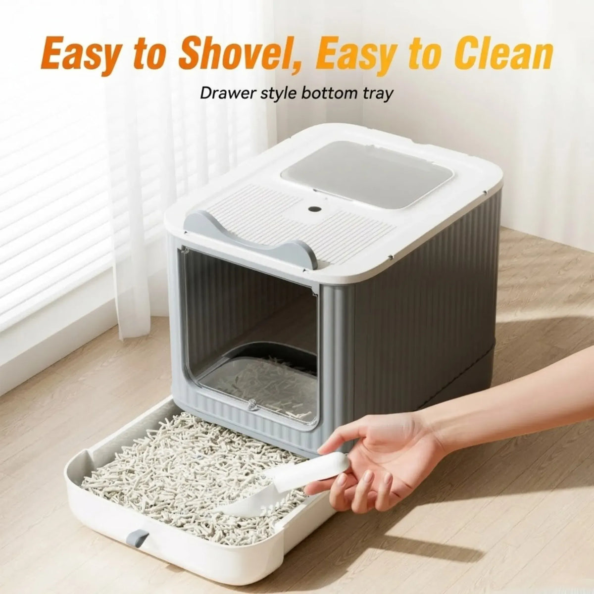CARLA HOME Enclosed Cat Litter Box - Drawer Tray - Large - Scoop Drawer Design