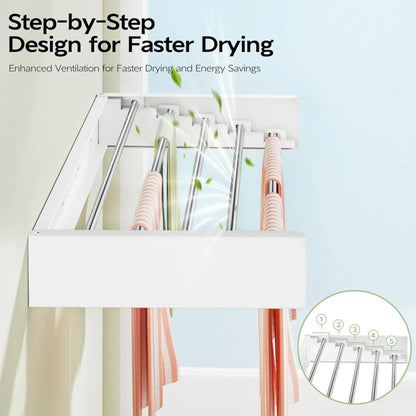 CARLA HOME Wall Mounted Clothes Drying Rack - Foldable - Balcony Folding Clothes - White