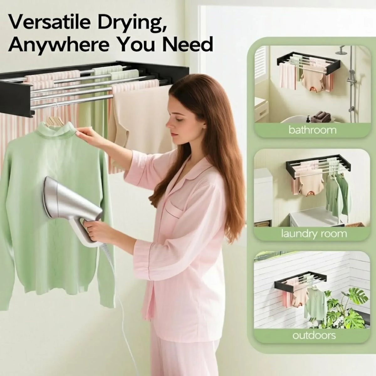CARLA HOME Wall Mounted Clothes Drying Rack - Foldable - Balcony Folding Clothes - Black