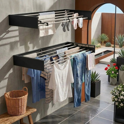 CARLA HOME Wall Mounted Clothes Drying Rack - Foldable - Balcony Folding Clothes - Black