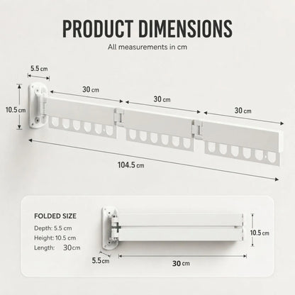 CARLA HOME 3-Fold Wall Mounted Clothes Drying Rack, Laundry Space Saver, White