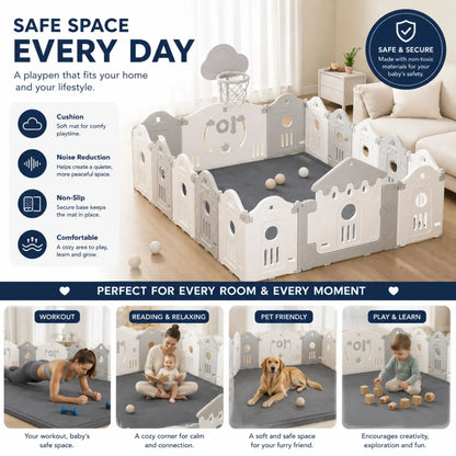 CARLA HOME Baby Play Mat 150x200cm, Thick Foam Crawling Mat, Infants, Grey