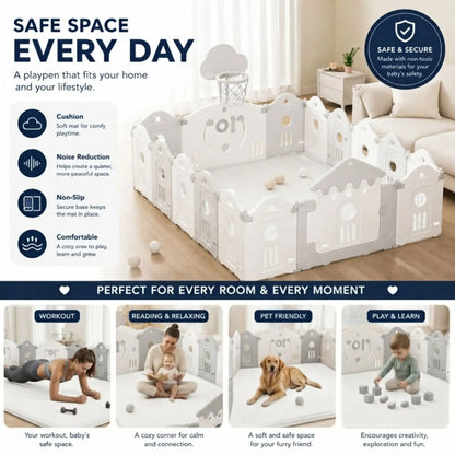 CARLA HOME Baby Play Mat 150x200cm, Thick Foam Crawling Mat, Infants, White