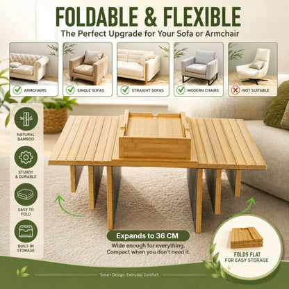 CARLA HOME Bamboo Sofa Armrest Tray, Couch Arm Table, Non-Slip Tray Table