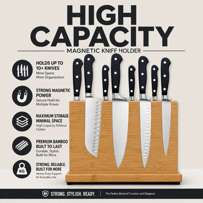 CARLA HOME Magnetic Knife Block, Bamboo Double Sided Holder up to 30cm Knives Kitchen
