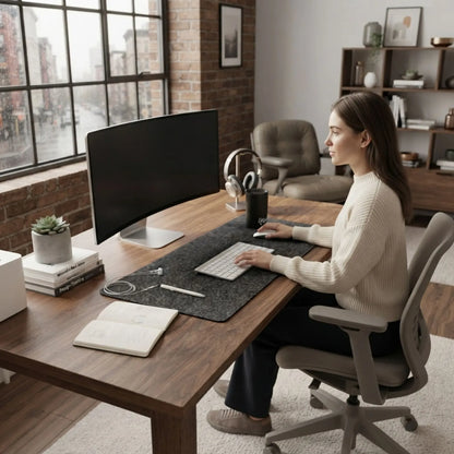 CARLA HOME Felt Desk Mat, Large Mouse Pad 80x40cm, Grey Cotton Linen Fabric